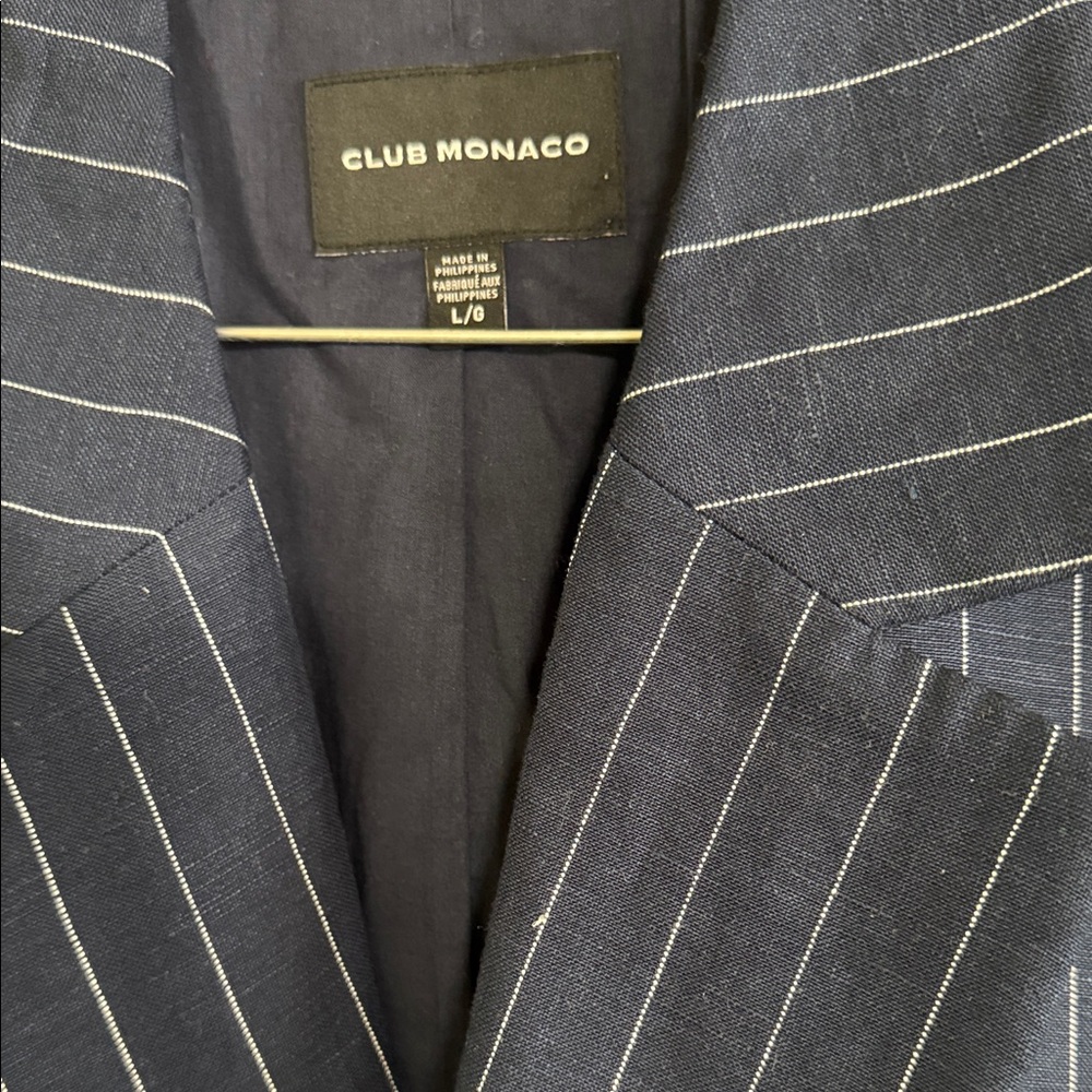 Club Monaco Dark Blue Linen Striped Blazer - Picture 3 of 5